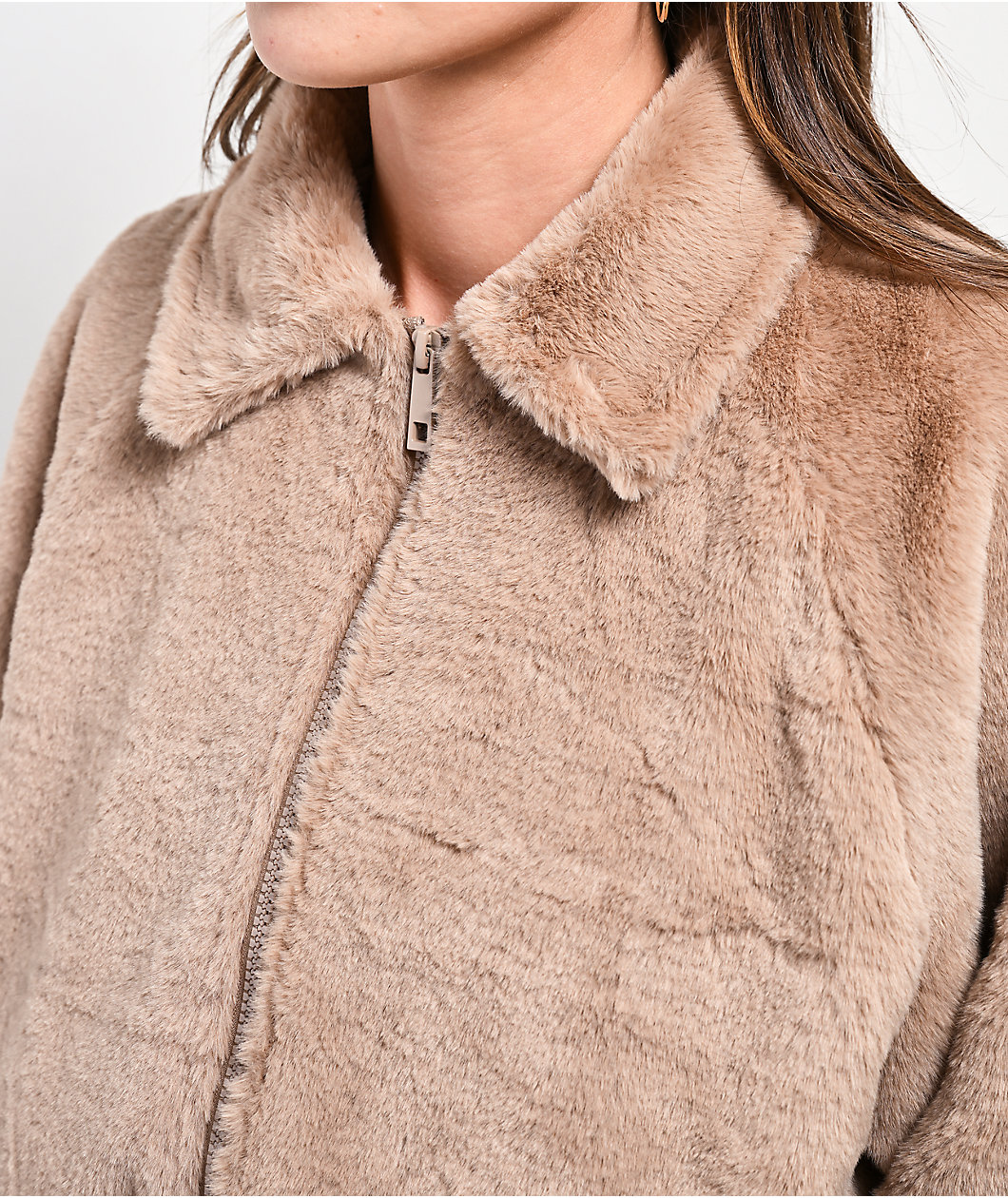 Stitch Fusion Camel Faux Fur Zip Jacket