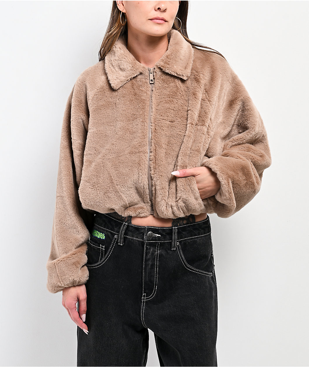 Stitch Fusion Camel Faux Fur Zip Jacket