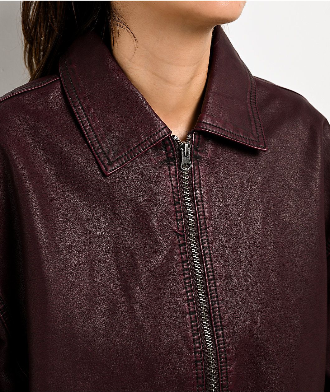 Stitch Fusion Distressed Burgandy Bomber Jacket