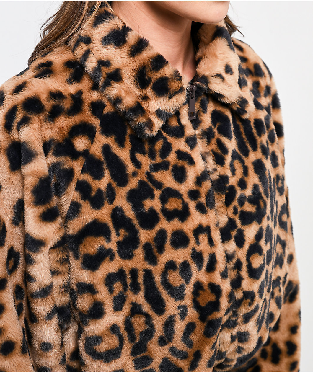Stitch Fusion Leopard Faux Fur Zip Jacket