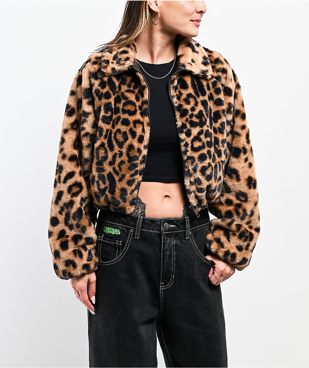 Stitch Fusion Leopard Faux Fur Zip Jacket