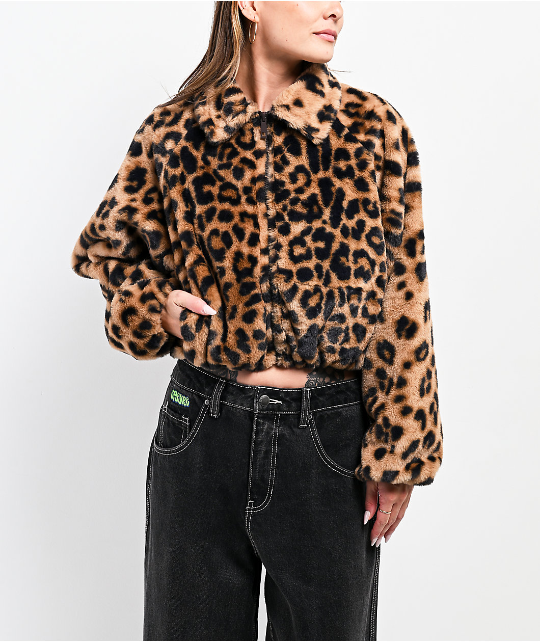 Stitch Fusion Leopard Faux Fur Zip Jacket