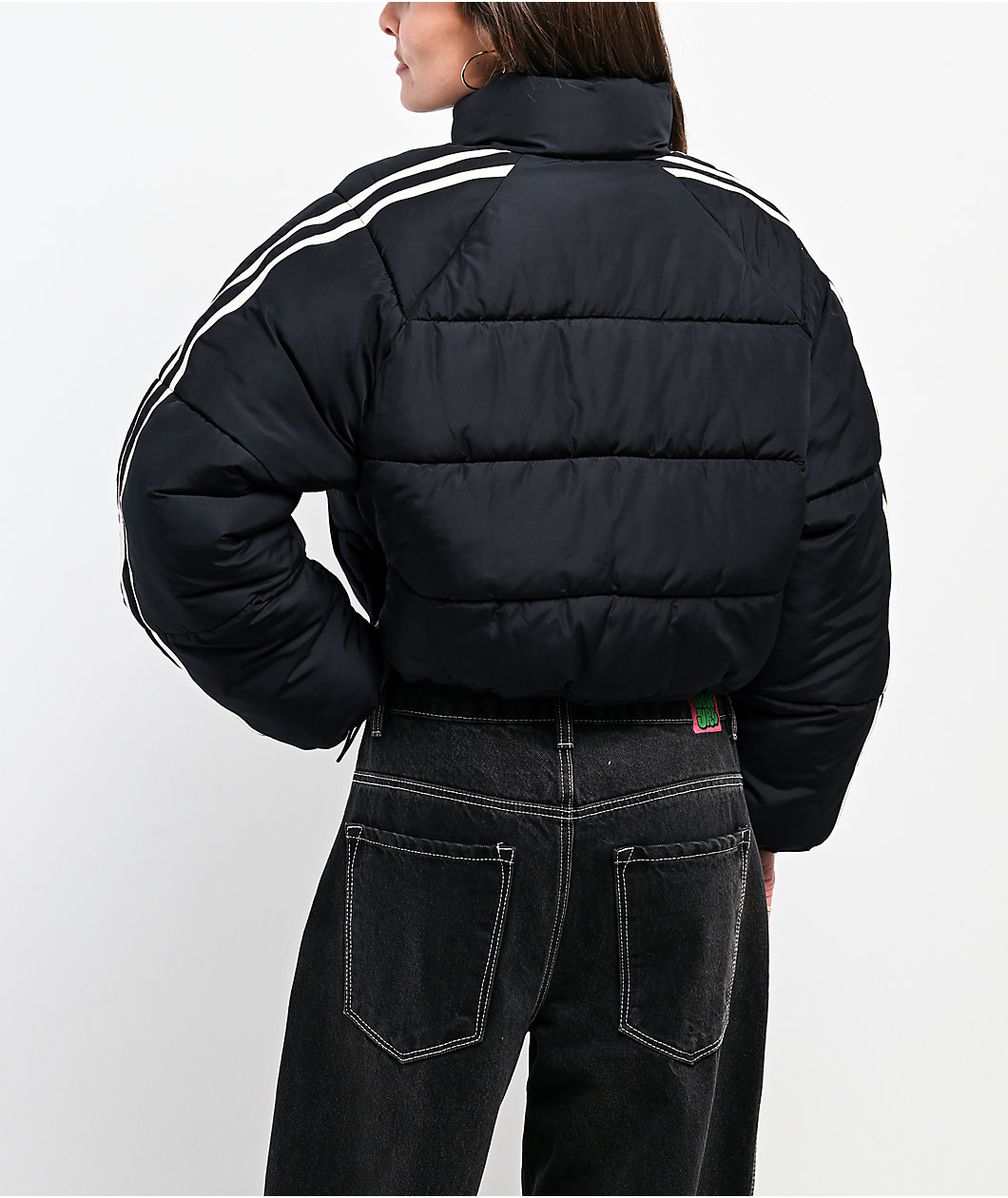 Stitch Fusion Stripe Black Crop Puffer Jacket