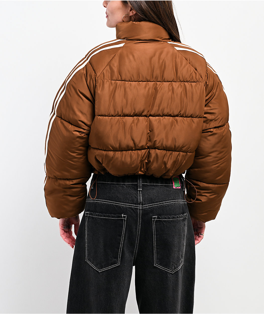 Stitch Fusion Stripe Brown Crop Puffer Jacket