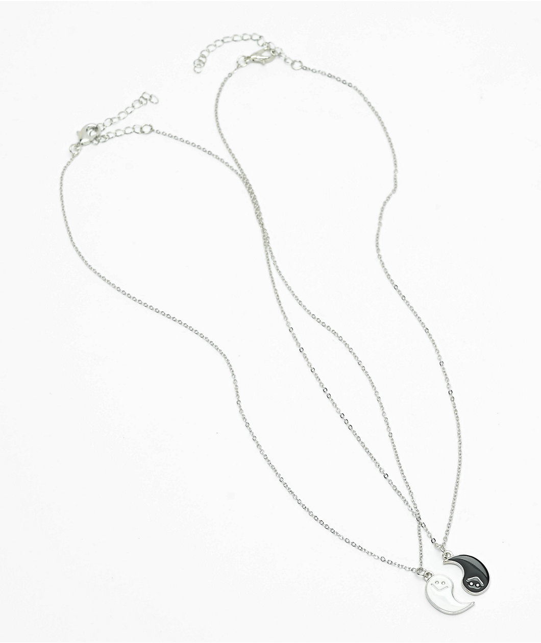 Stone + Locket Happy Yin Yang BFF Silver 20" Necklaces