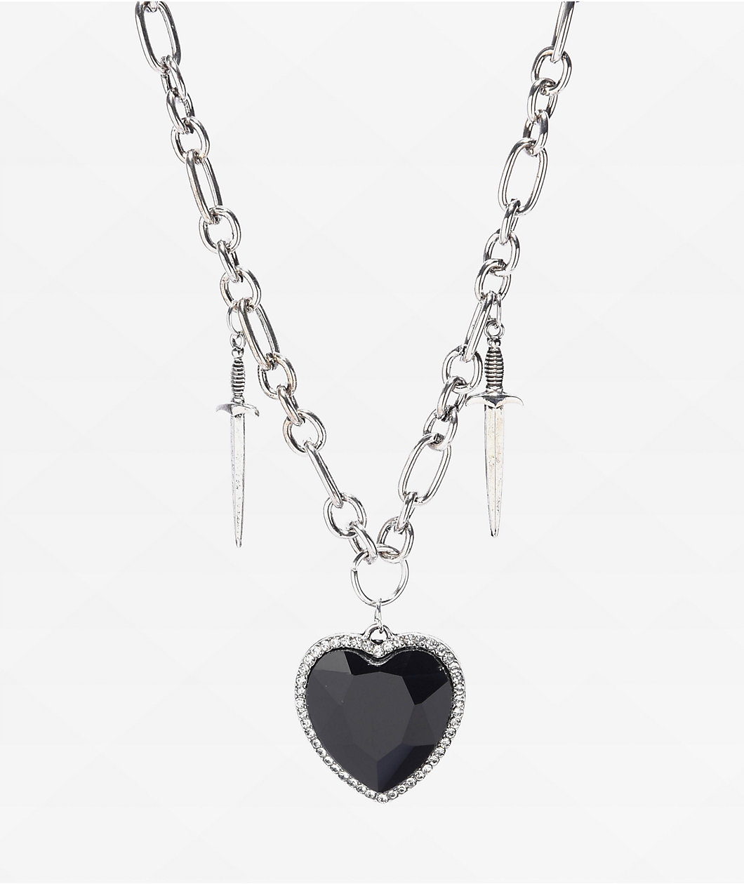 Stone + Locket Heart & Dagger Silver 18" Silver Necklace