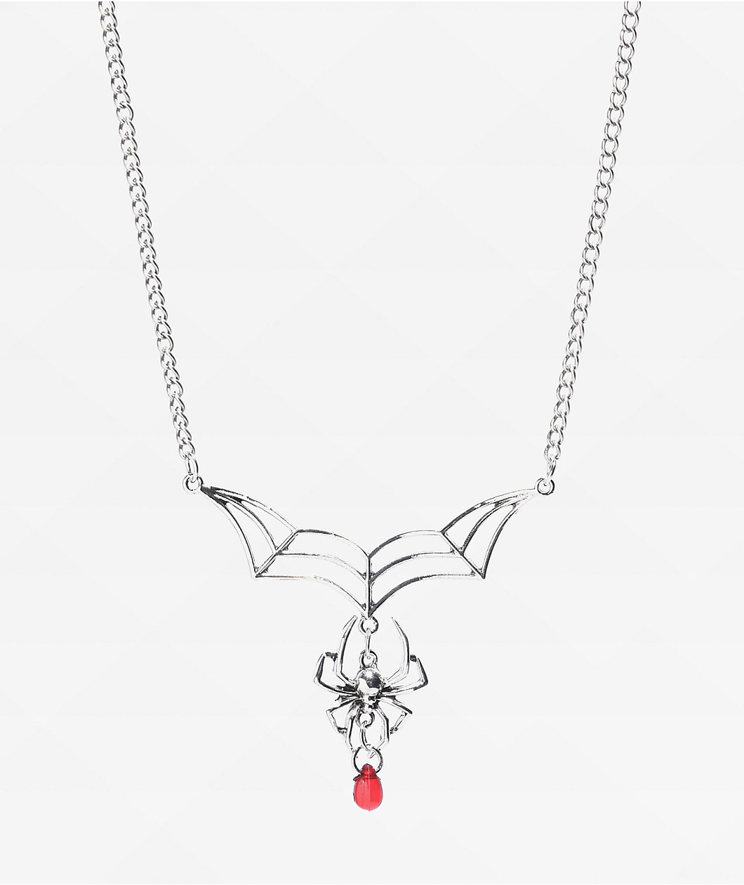 Stone + Locket Spider 18" Silver Chain Necklace