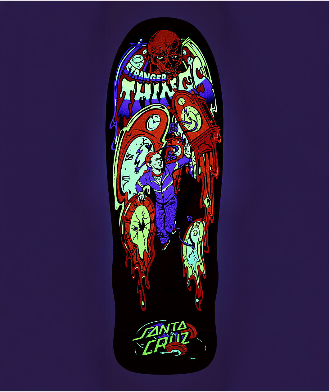 Stranger Things x Santa Cruz Grabke Max Melting Clock Glow In The Dark 9.7" Skateboard Deck