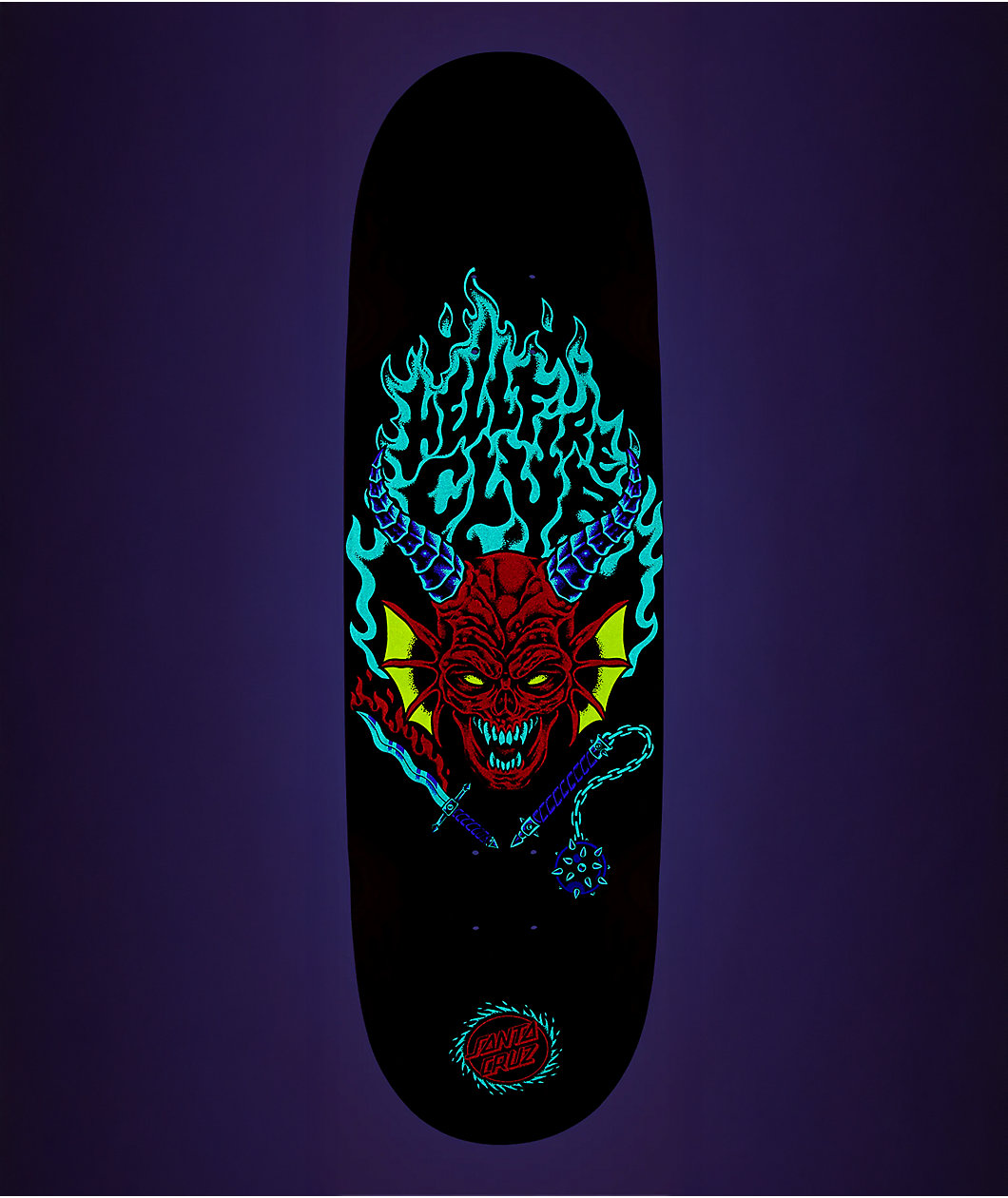 Stranger Things x Santa Cruz Hellfire Club Flames Glow In The Dark 9" Skateboard Deck