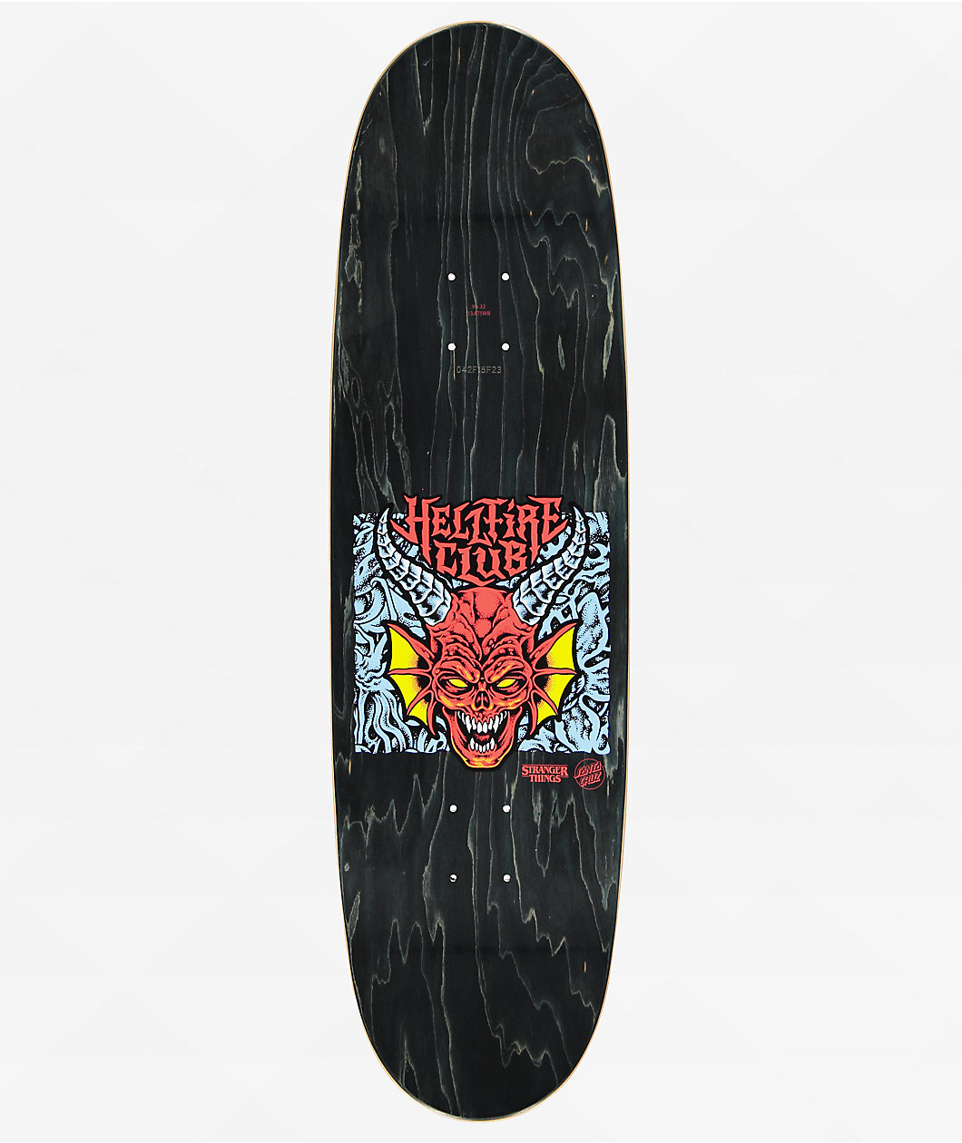 Stranger Things x Santa Cruz Hellfire Club Flames Glow In The Dark 9" Skateboard Deck