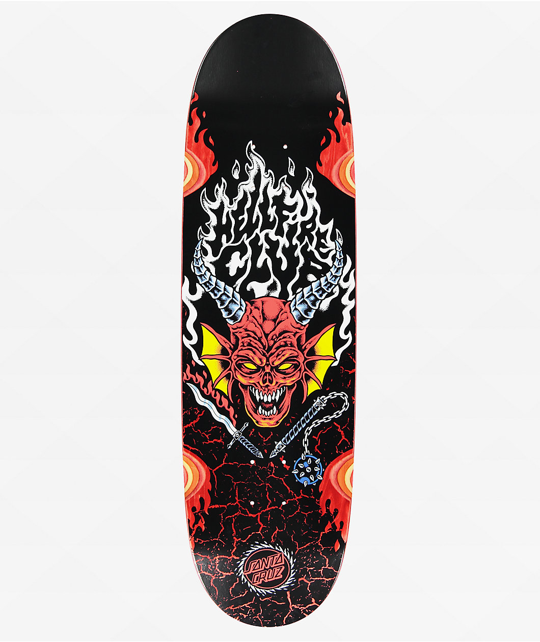 Stranger Things x Santa Cruz Hellfire Club Flames Glow In The Dark 9" Skateboard Deck