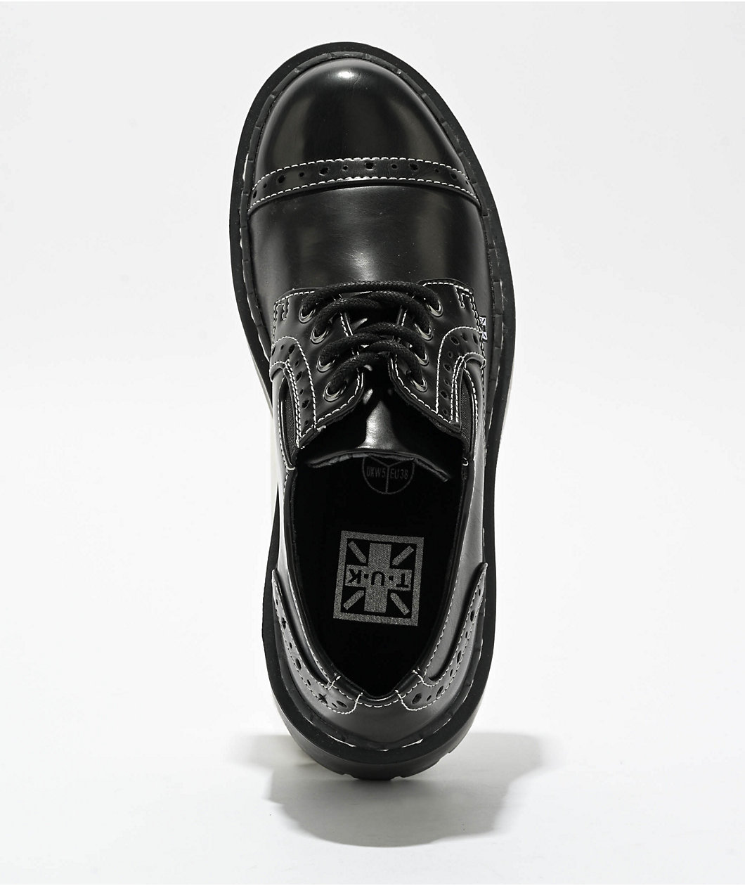 T.U.K. Burnished Contrast Stitched Double Decker Black Shoes