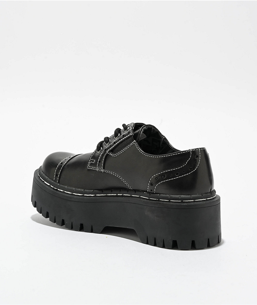 T.U.K. Burnished Contrast Stitched Double Decker Black Shoes