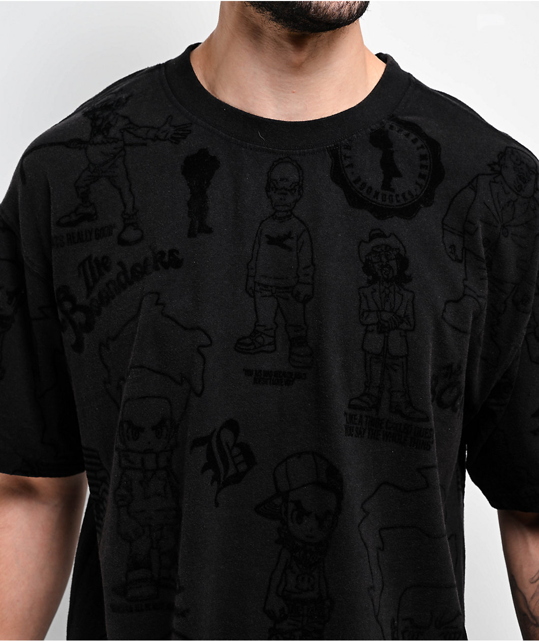 The Boondocks Collage All Over Print Grey Wash T-Shirt