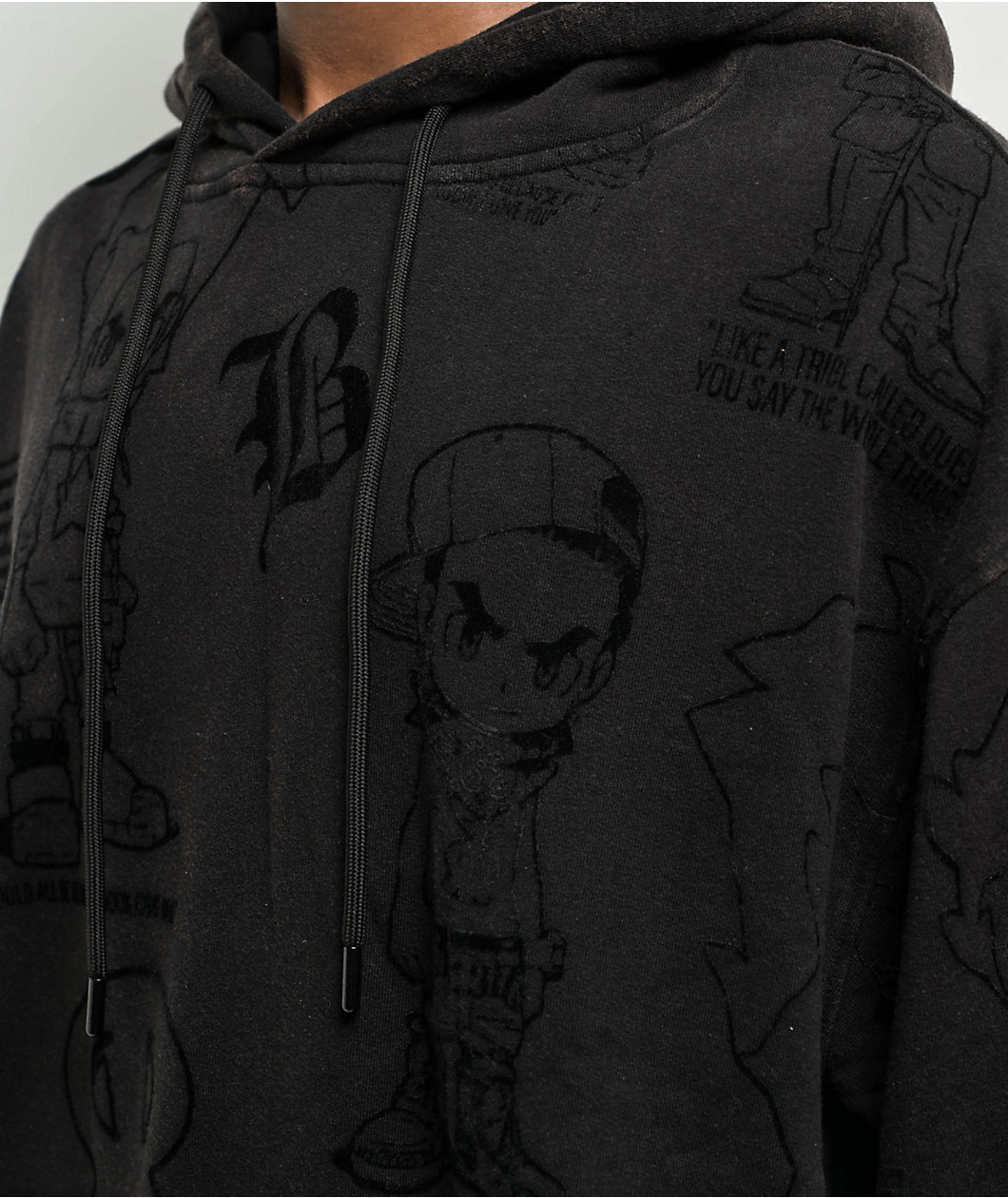 The Boondocks Collage Black Acid Wash Hoodie