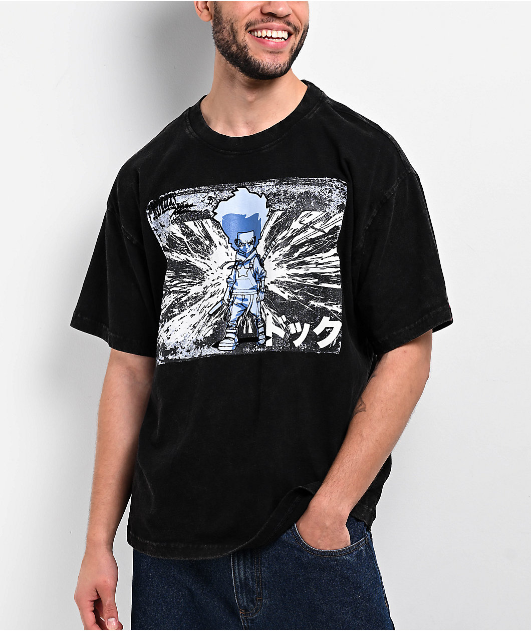 The Boondocks Huey Samurai Acid Wash Black T-Shirt