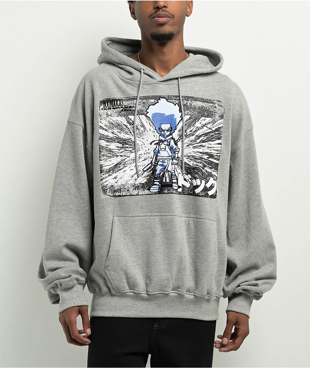 The Boondocks Huey Samurai Grey Acid Wash Hoodie