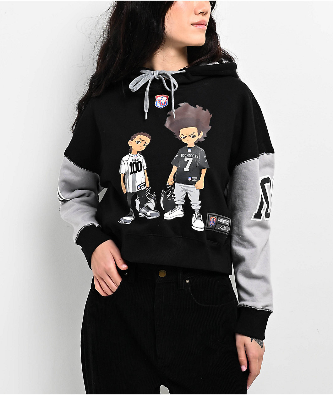 The Boondocks Riley & Huey Black & Grey Crop Hoodie