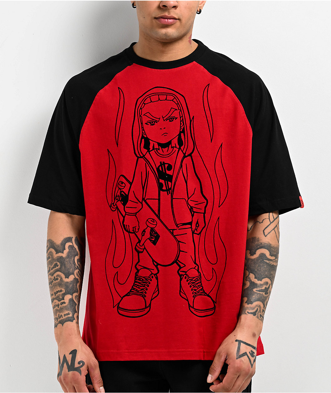 The Boondocks Riley Skate Fire Red Raglan T-Shirt