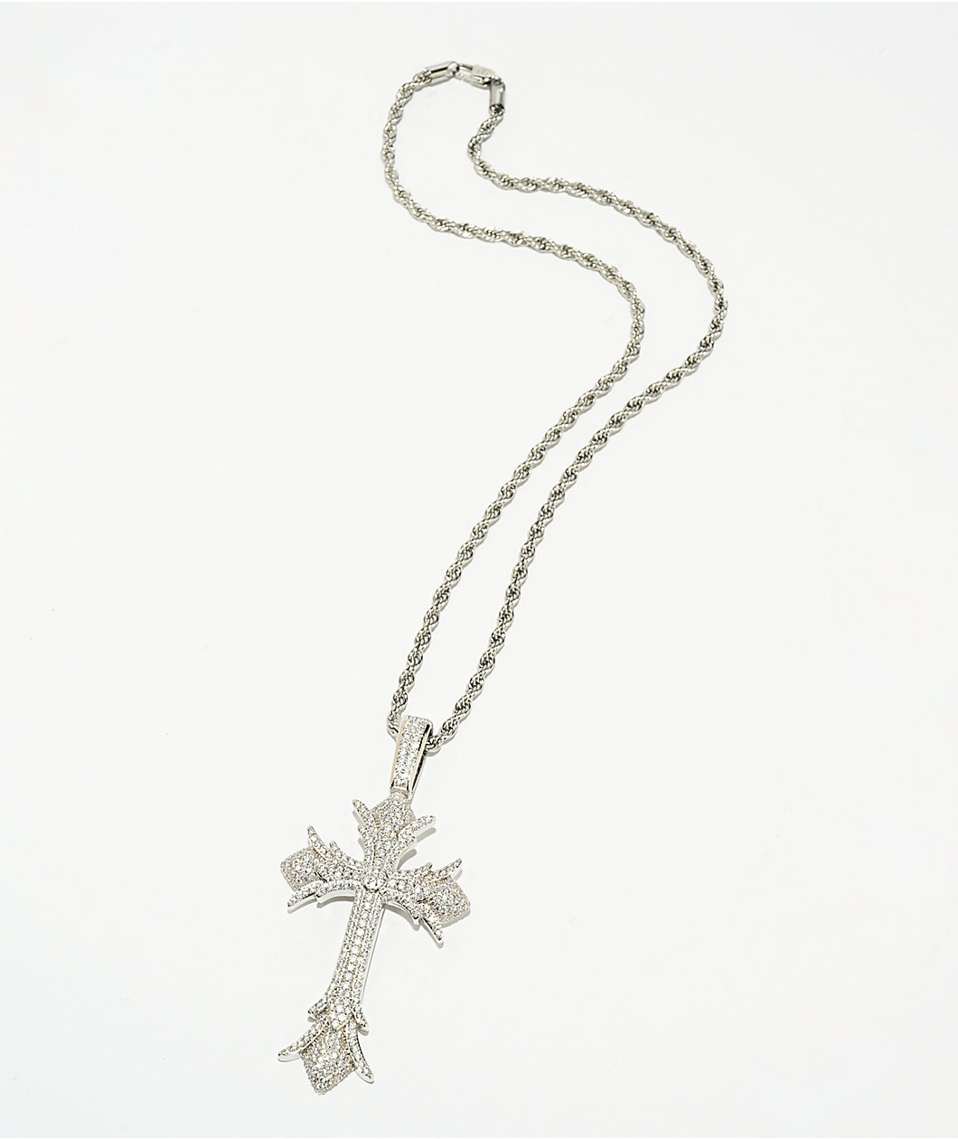 The Gold Gods Diamond Cross Pendant White Gold Rope Chain Necklace