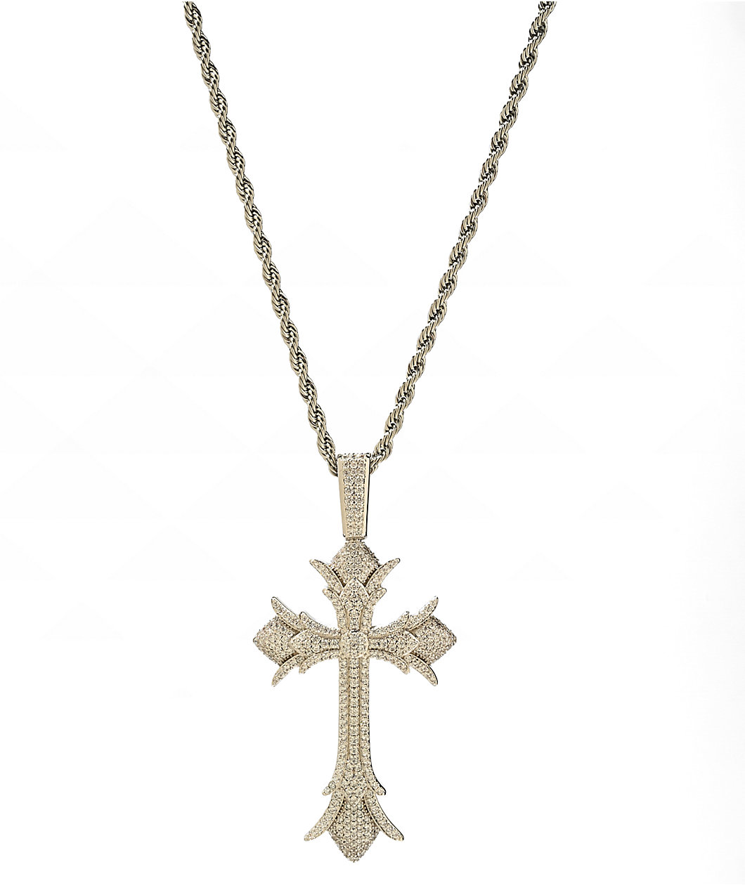 The Gold Gods Diamond Cross Pendant White Gold Rope Chain Necklace