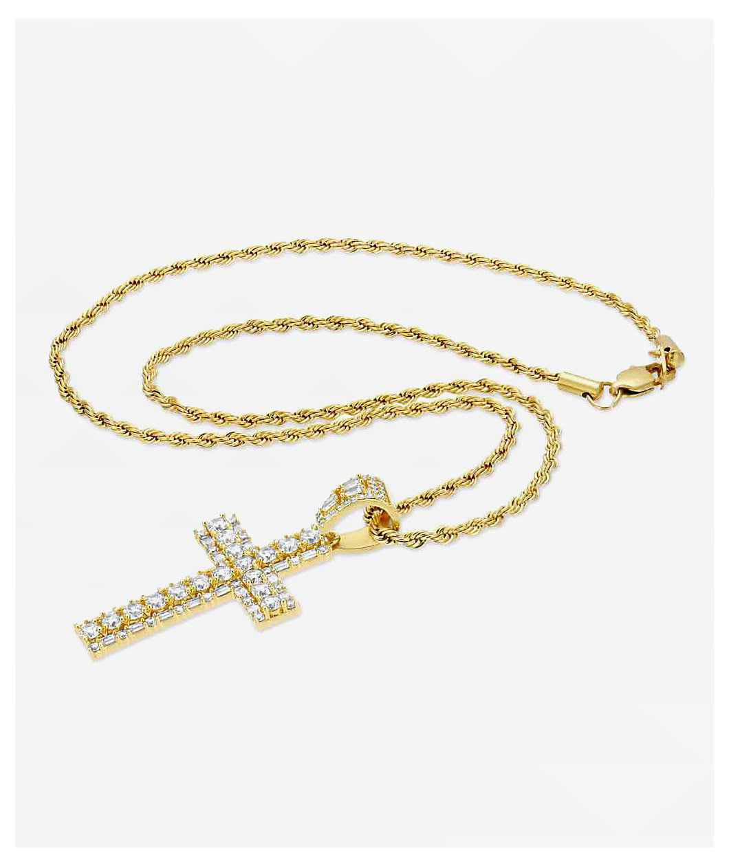 The Gold Gods Diamond Round Cut Cross 22" Gold Rope Chain Necklace