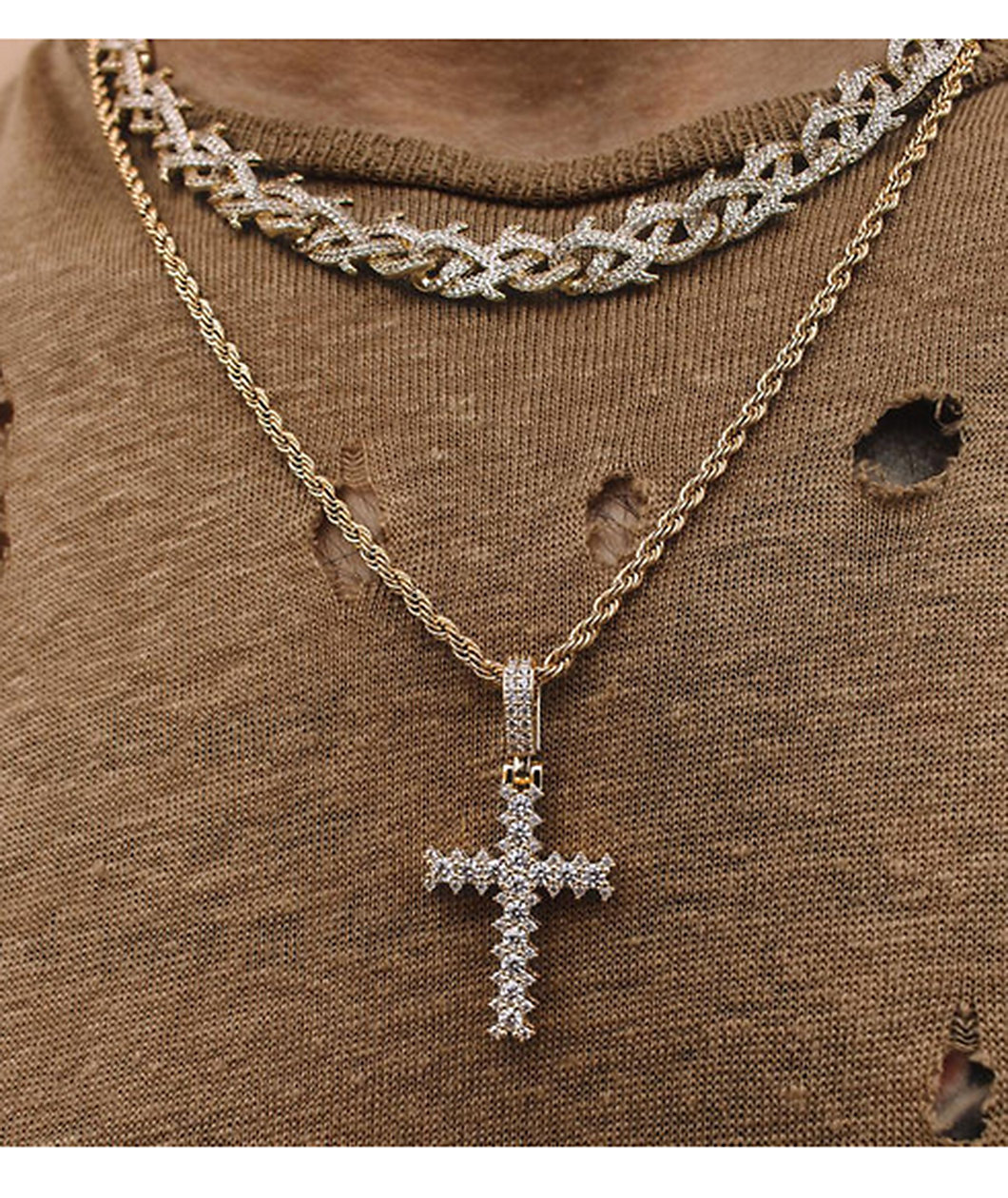 The Gold Gods Gold Flooded Cross Rope 20" Chain Necklace