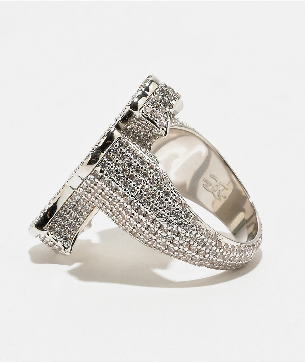 The Gold Gods White Gold Baguette Cross Ring