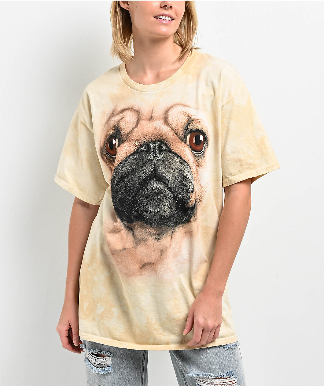 The Mountain Pug Face Cream Tie Dye T-Shirt