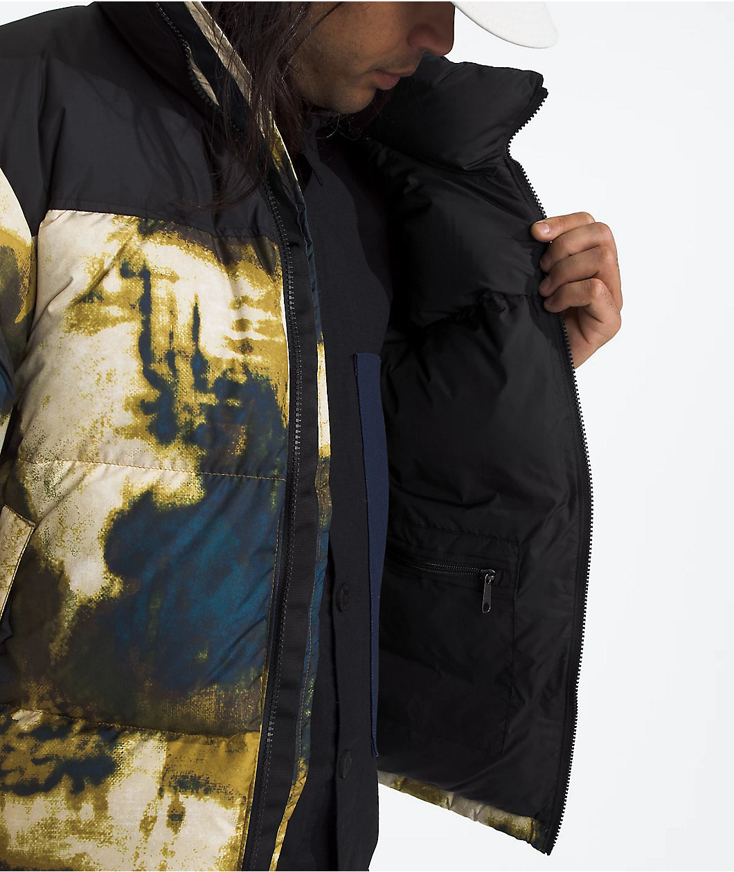 The North Face 1996 Retro Nuptse Midnight Petrol TNF Bleach Dye Print & TNF Black Puffer Jacket