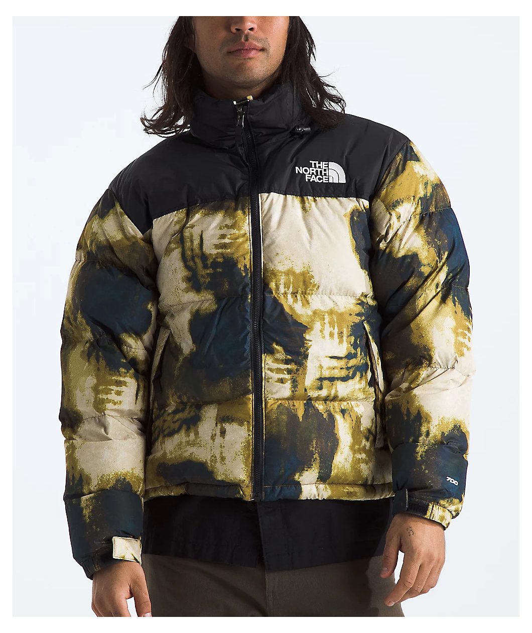 The North Face 1996 Retro Nuptse Midnight Petrol TNF Bleach Dye Print & TNF Black Puffer Jacket