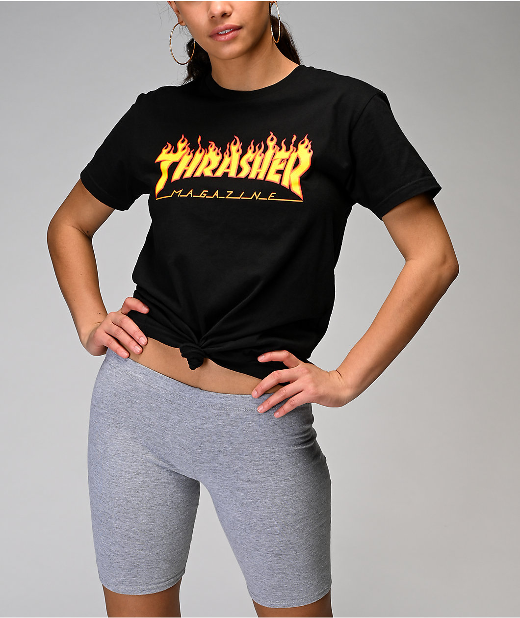 Thrasher Flame Logo Boyfriend Fit Black T-Shirt