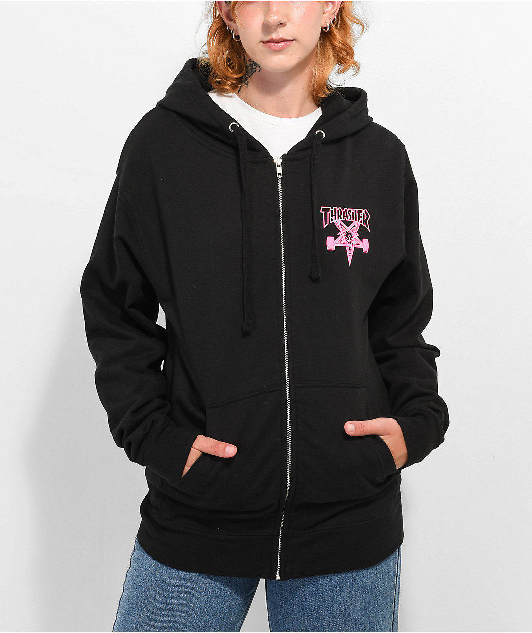 Thrasher Little Skategoat Black & Pink Zip Hoodie