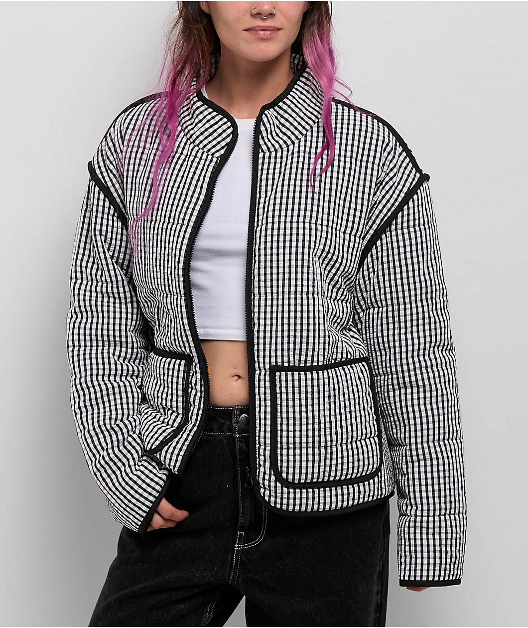 Thread & Supply Black Gingham Quilted Jacket