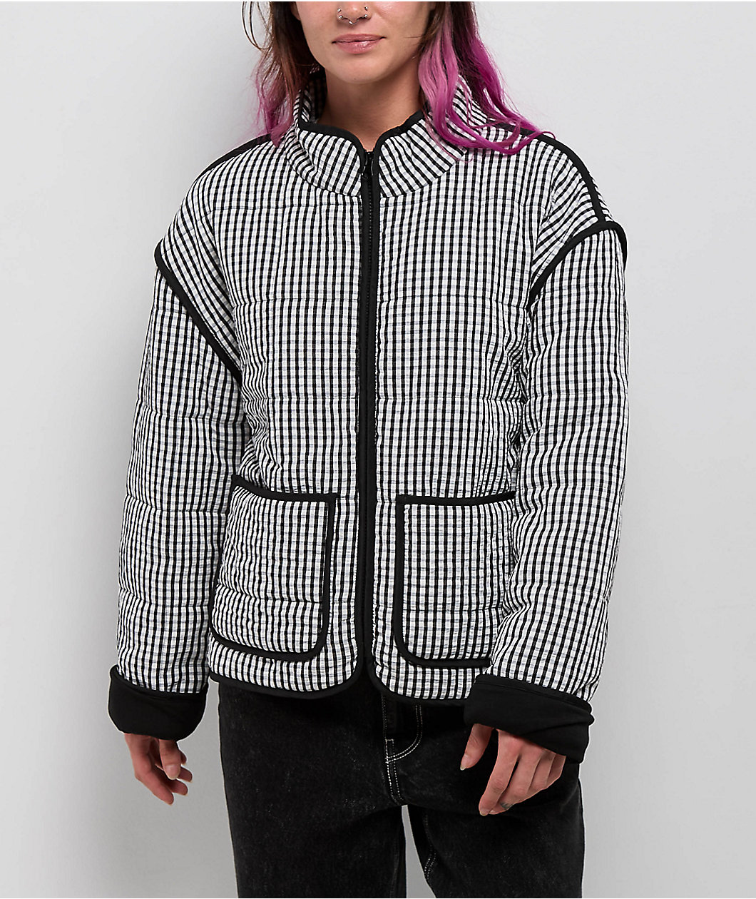Thread & Supply Black Gingham Quilted Jacket