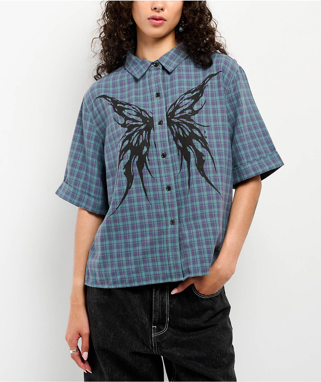 Thread & Supply Butterfly Green Short Sleeve Button Up Shirt