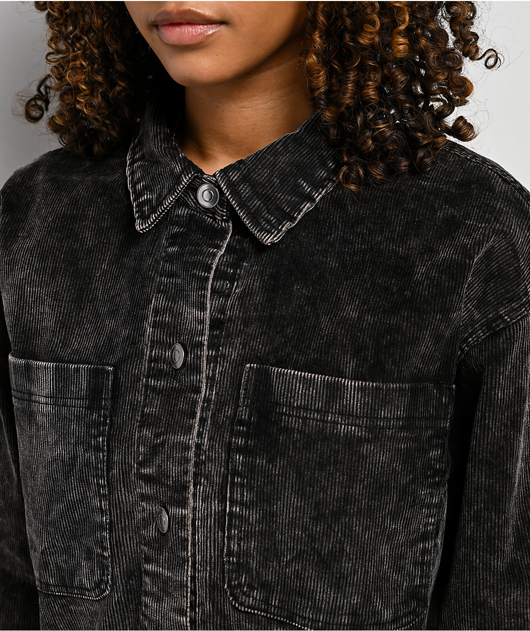 Thread & Supply Corduroy Grey Wash Long Sleeve Button Up Shirt