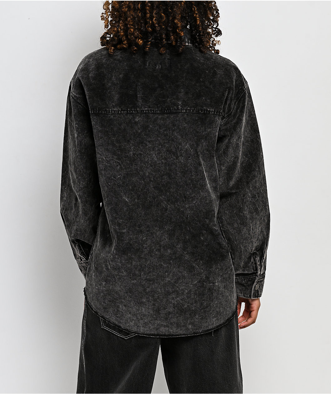 Thread & Supply Corduroy Grey Wash Long Sleeve Button Up Shirt