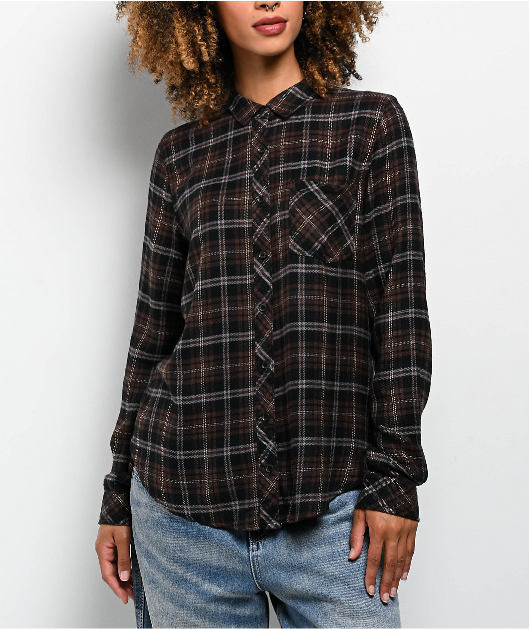 Thread & Supply Orion Brown & Black Plaid Long Sleeve Flannel Shirt