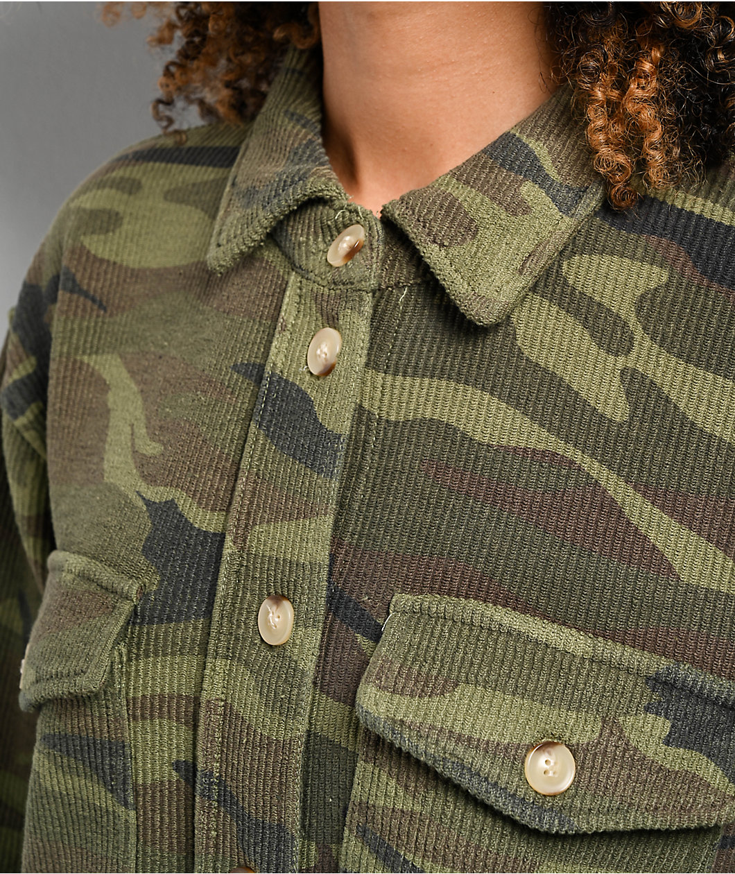 Thread & Supply Ranger Camo Crop Long Sleeve Button Up Shirt