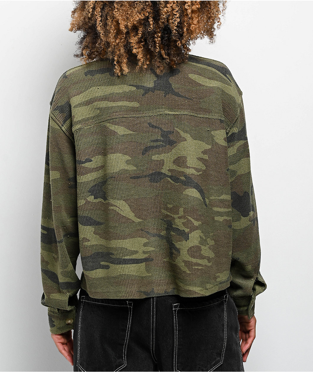 Thread & Supply Ranger Camo Crop Long Sleeve Button Up Shirt