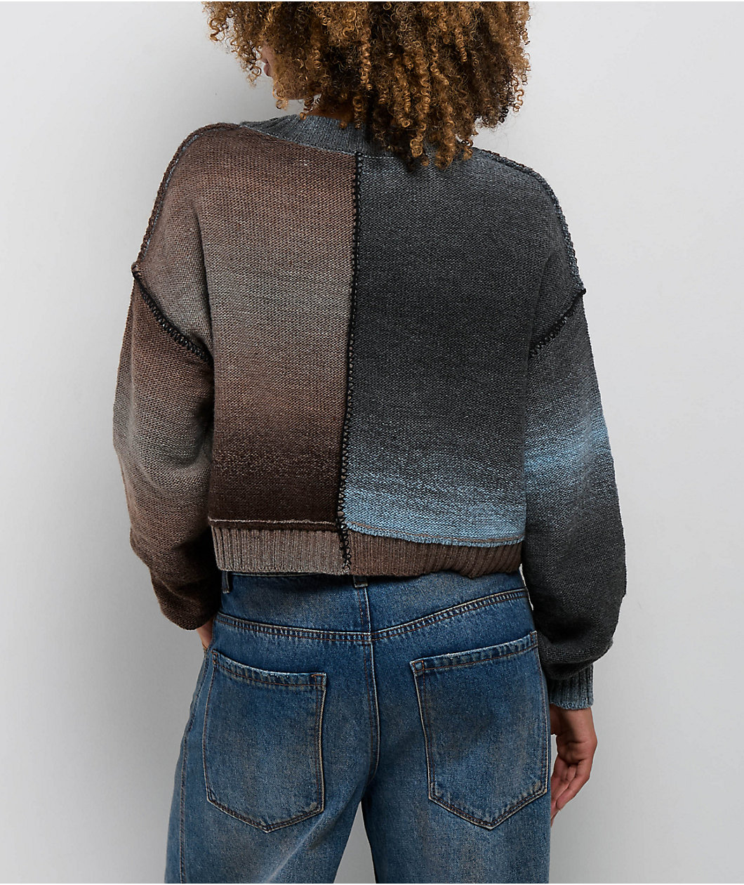 Thread & Supply Split Ombre Long Sleeve Crop Sweater