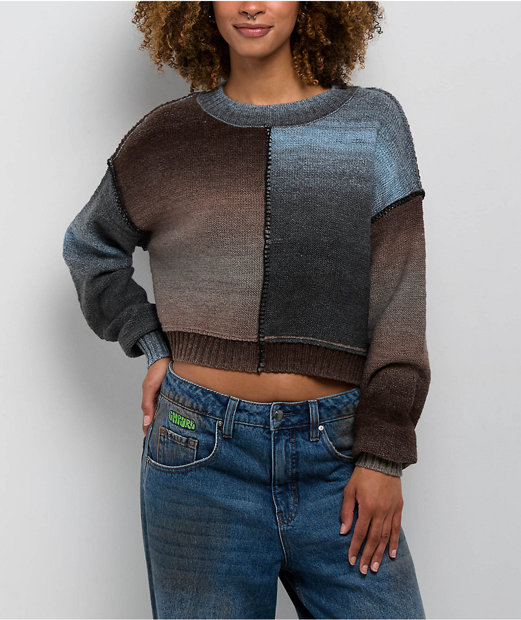 Thread & Supply Split Ombre Long Sleeve Crop Sweater