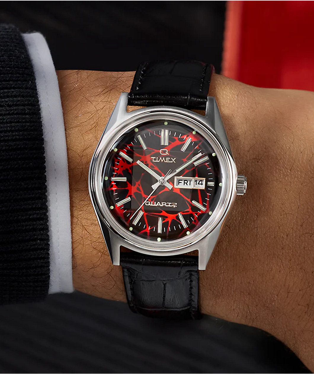 Timex Vega Reissue Black Crocodile & Red Analog Watch