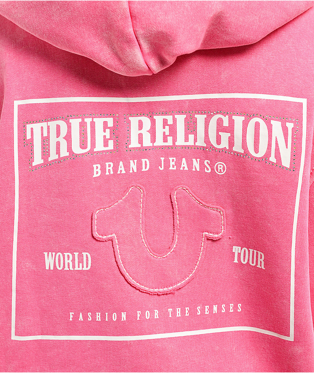 True Religion Acid Wash Big T Hot Pink Zip Hoodie