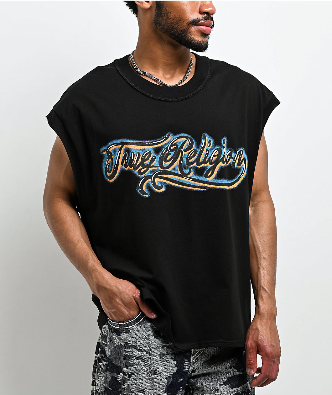 True Religion Airbrush Black Tank Top