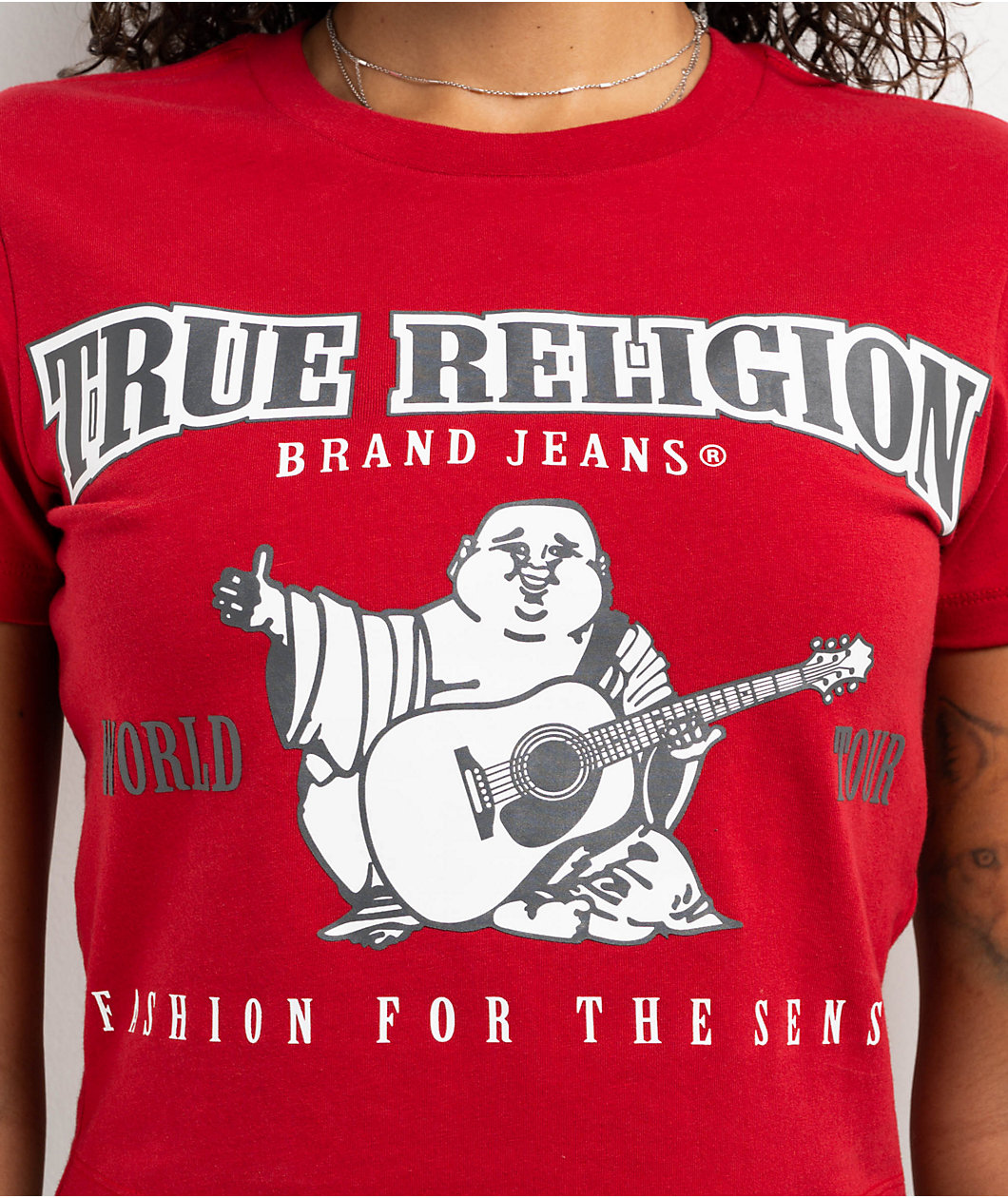 True Religion Anniversary Buddha Logo Red Crop T-Shirt