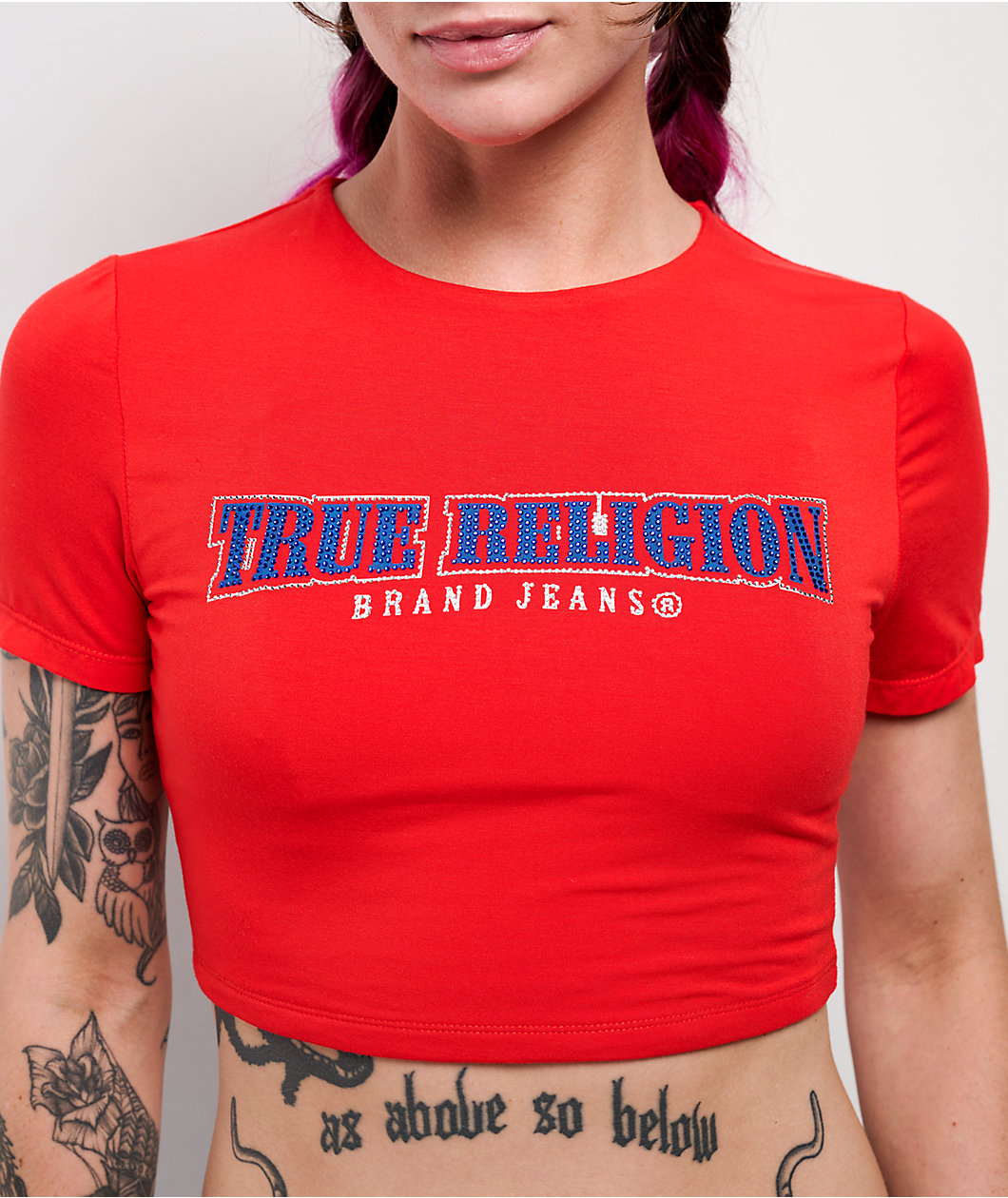 True Religion Anniversary Crystal Spicy Red Crop T-Shirt