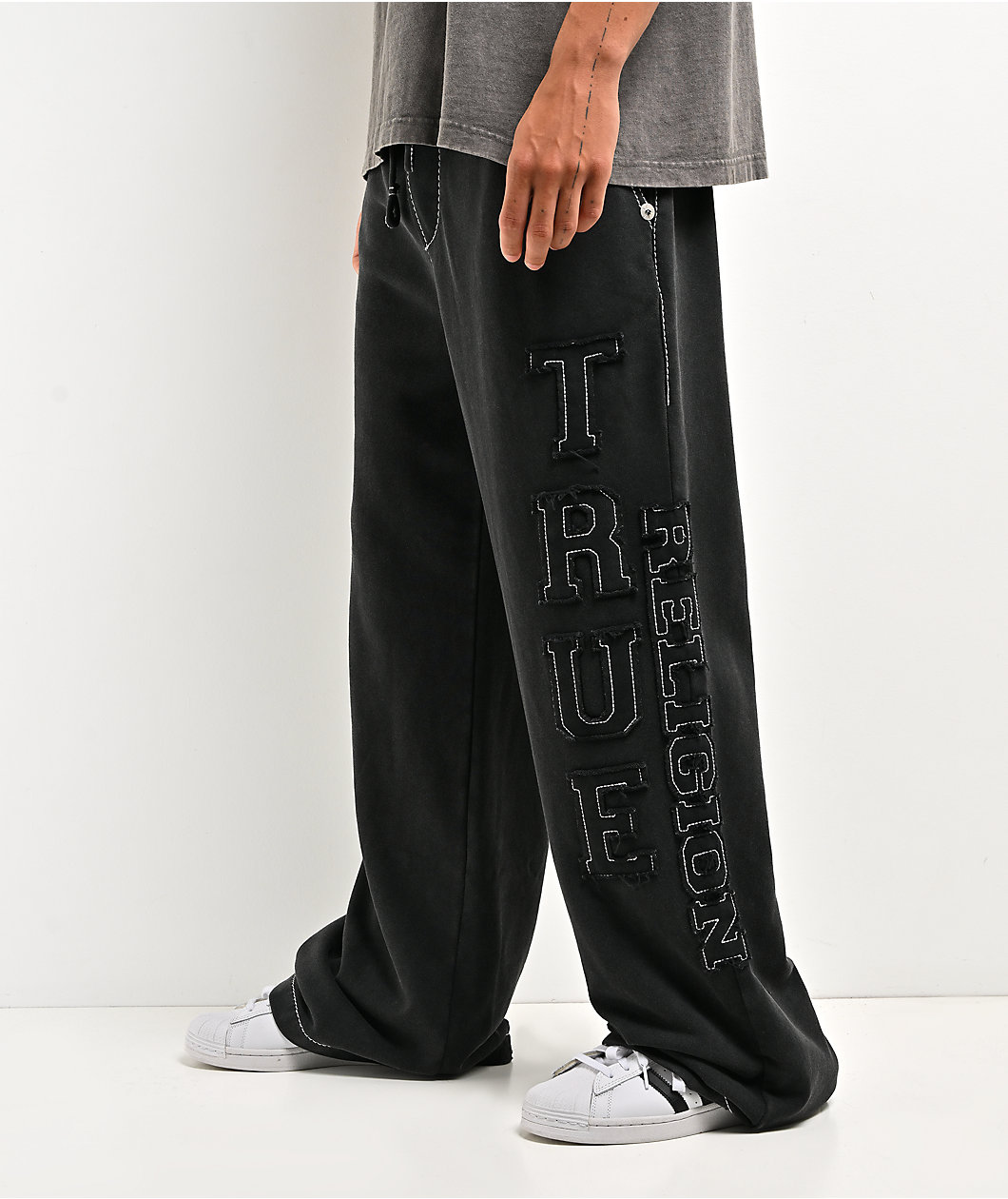 True Religion Appliqué Big T Black Wash Baggy Sweatpants