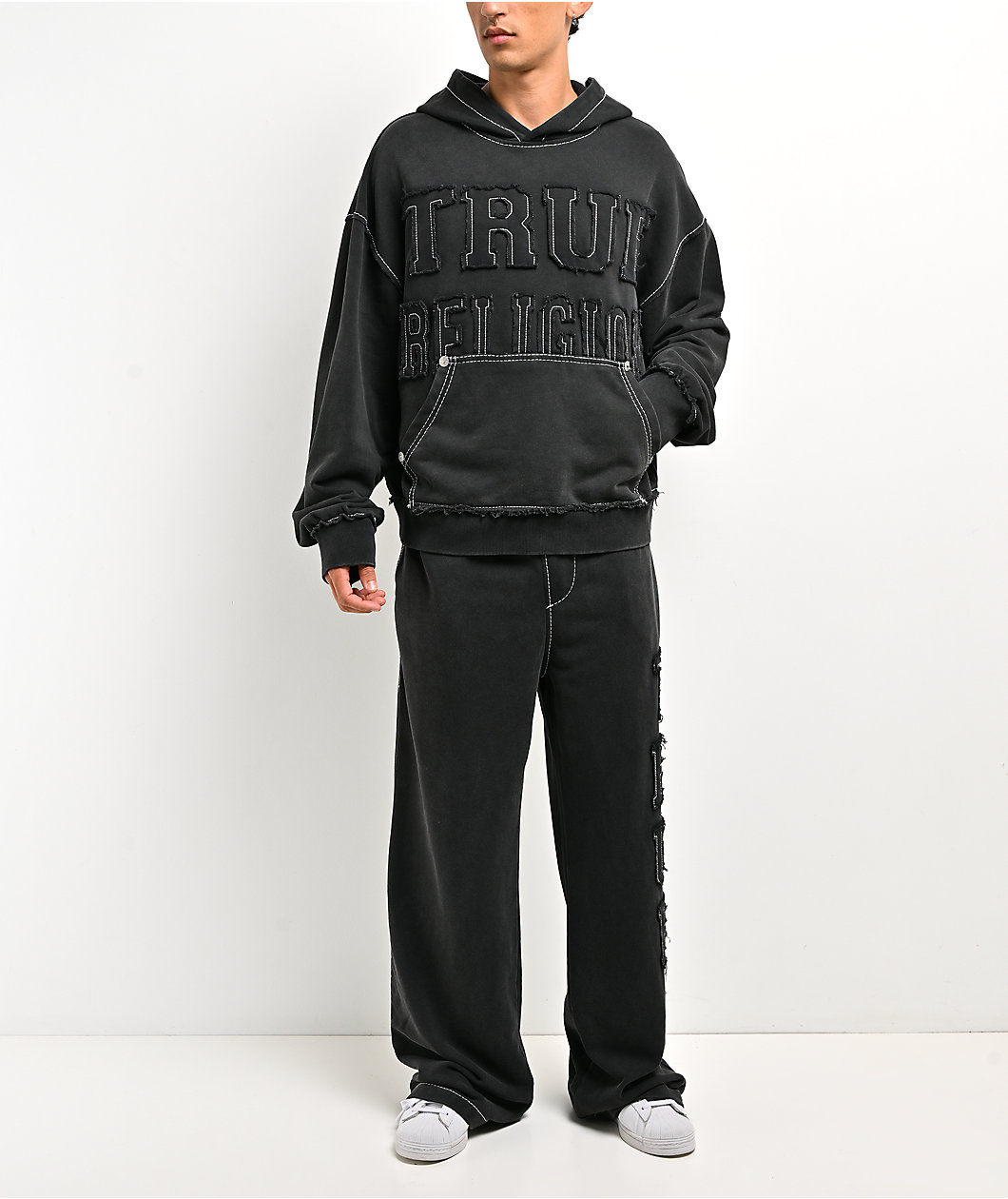 True Religion Appliqué Big T Black Wash Baggy Sweatpants